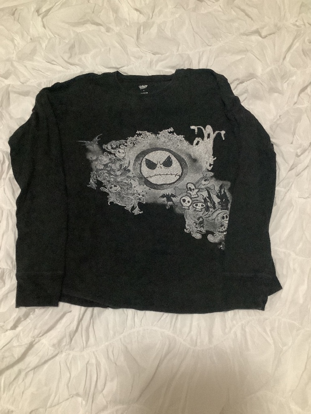 Black Nightmare Before Christmas Waffle Long Sleeve Shirt